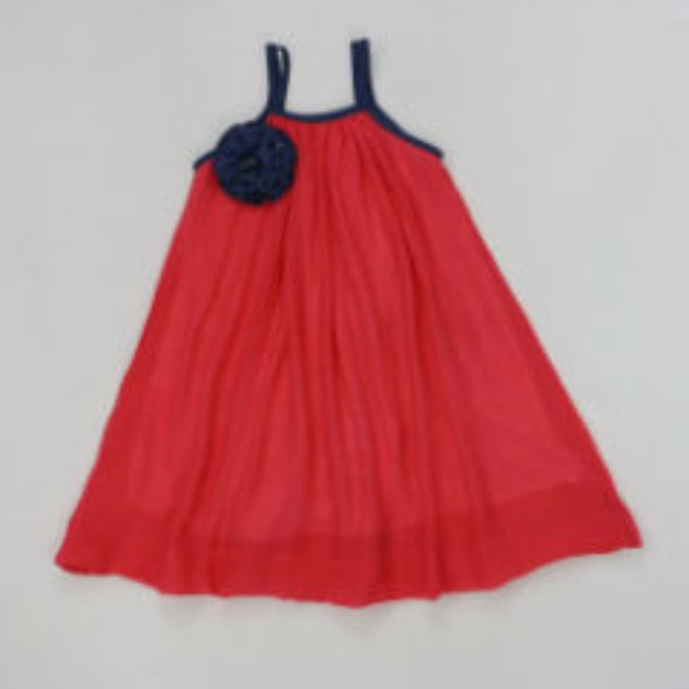 Lele For Kids Coral Sleeveless Dress with Denim Trim